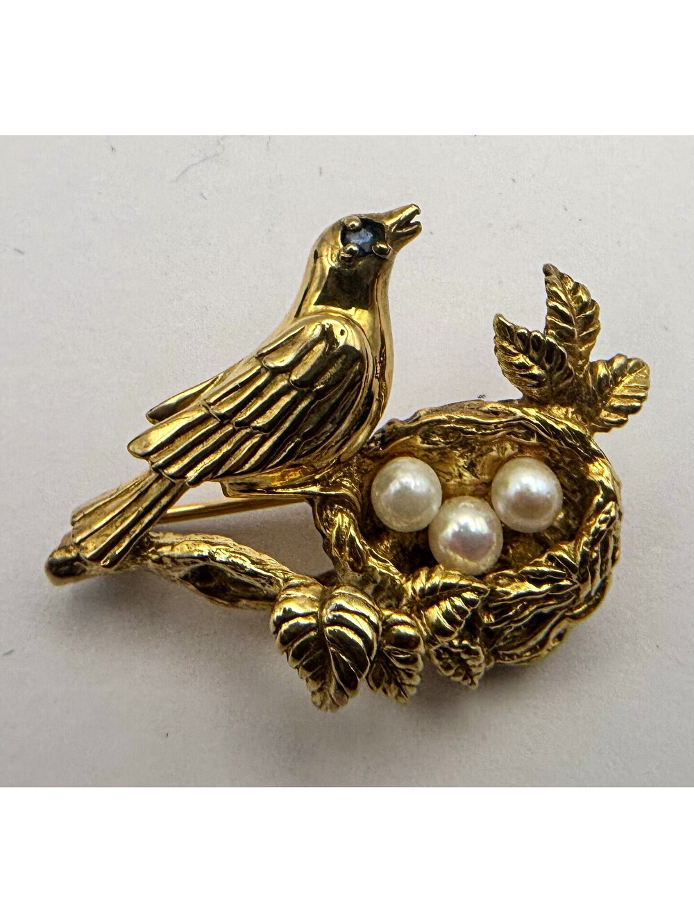 Sterling Silver 925 Gold Tone Bird Nest Brooch Pin Franklin Mint 1983